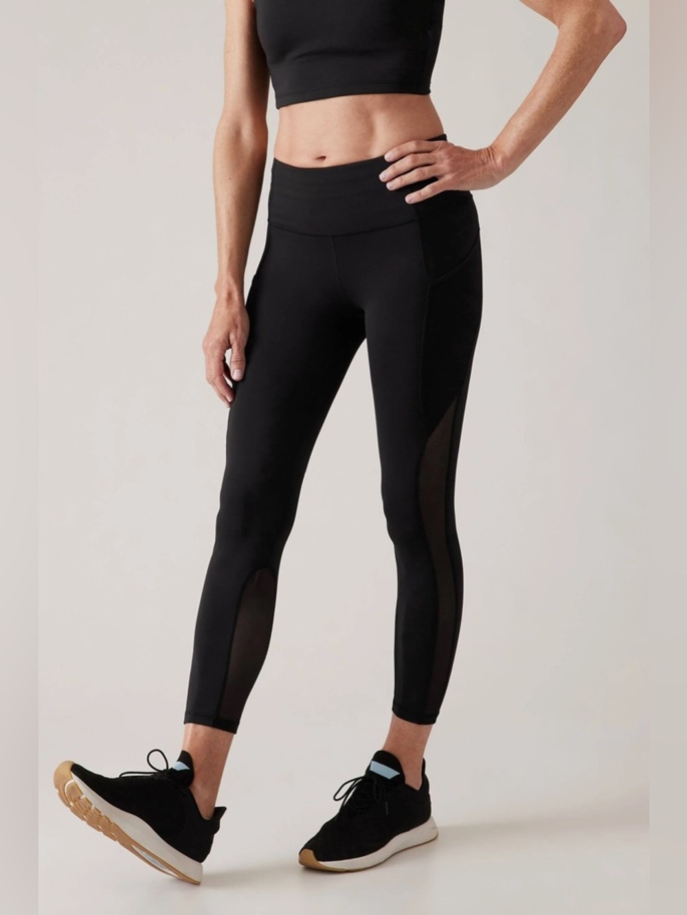Athleta Black High-Waist Ultimate Stash Mesh 7/8 Leggings